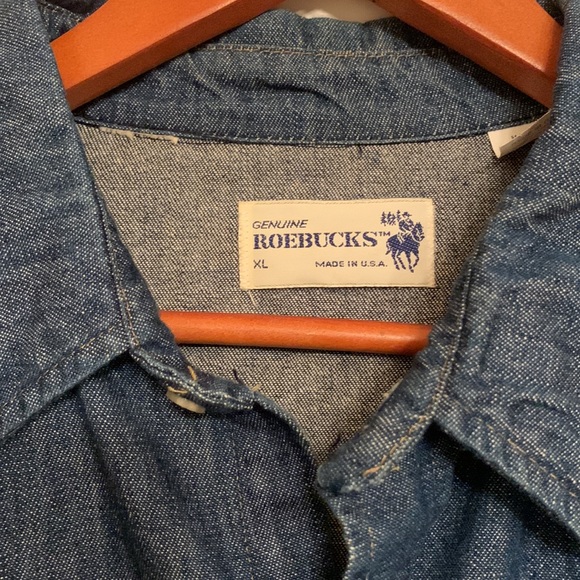 Vintage dead stock USA made Roebucks western denim work shirt XL XXL pearl snap - Picture 2 of 6